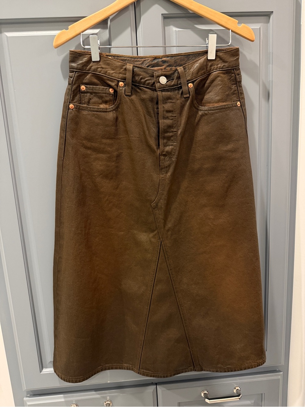 Levi's Brown Denim Midi Skirt - A-Line Style